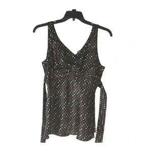 Copper Key Womens Top Multicolor Polka Dot V Neck Sleeveless Blouse Tie Large